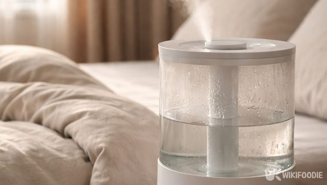 침대 옆에 놓인 가습기 내부에 물때가 보이고 있다. / 위키푸디