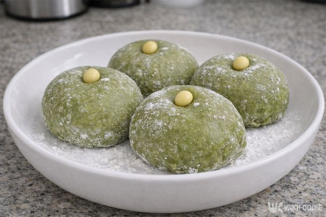 완성된 녹차 찹쌀떡의 모습. / 위키푸디