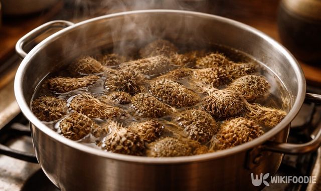 말린 와송을 달여 차로 끓이는 장면이다. / 위키푸디