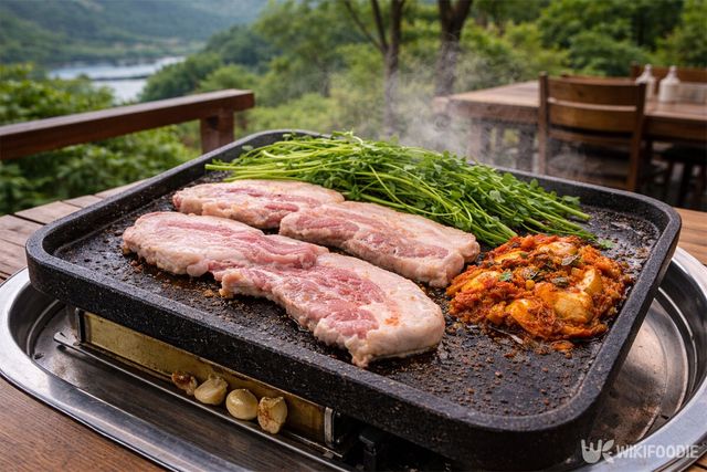 원동 미나리 신촌 참숯갈비 야외 테이블. / 위키푸디