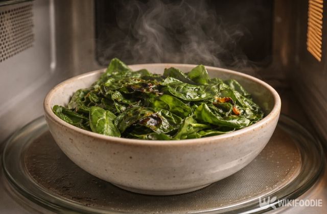 전자레인지에서 과열된 시금치 잎 모습. / 위키푸디