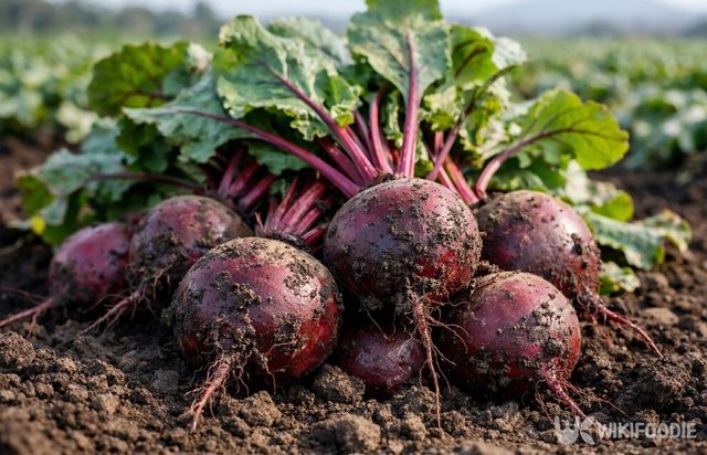 밭에서 수확한 비트가 흙이 묻은 채 놓여 있다.&nbsp;/ 위키푸디