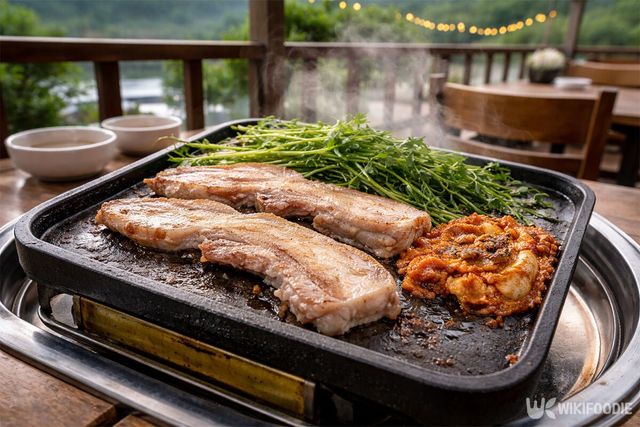 전망좋은 원동미나리삼겹살 야외 테이블. / 위키푸디