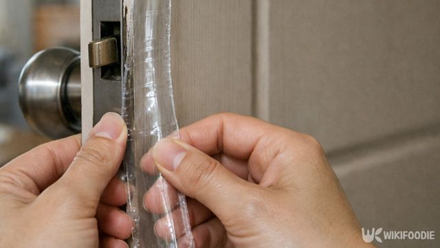 잘라낸 페트병 조각을 문틈에 넣어 여는 모습이다.&nbsp;/ 위키푸디