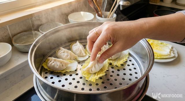 알배추 위에 냉동만두를 올리는 모습. /&nbsp;위키푸디