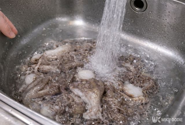 주꾸미를 씻고 있다. / 위키푸디