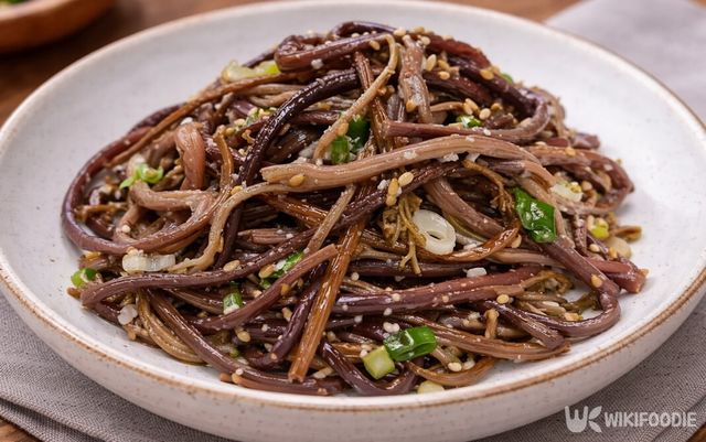 참기름과 통깨로 마무리한 고사리나물 한 접시다. / 위키푸디