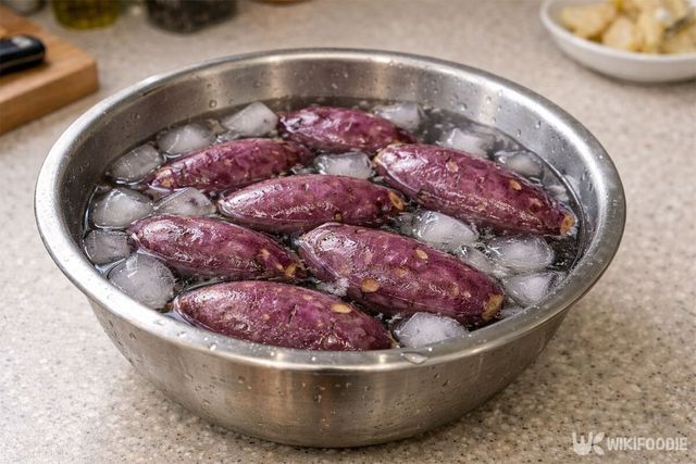 고구마 여러 개를 얼음물에 담근 모습. / 위키푸디