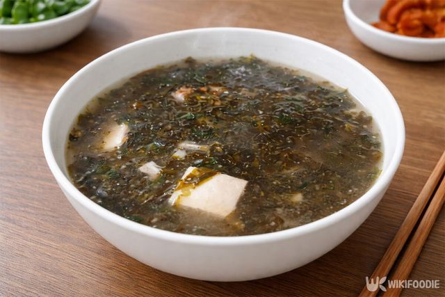 김을 넣고 끓인 된장국이 식탁에 놓여 있다. / 위키푸디