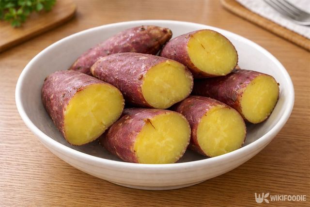 찐 고구마가 접시에 담겨 있다. / 위키푸디