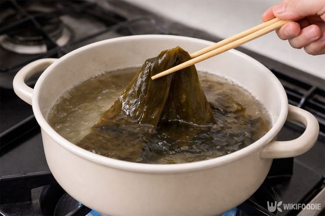 육수에서 다시마를 건지고 있다. / 위키푸디