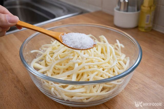 도라지에 소금을 넣고 있다. / 위키푸디