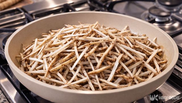 우엉을 프라이팬에 깐 사진. / 위키푸디