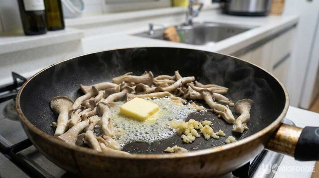 느타리버섯 볶음을 만들기 위해 버터를 넣은 모습. /&nbsp;위키푸디