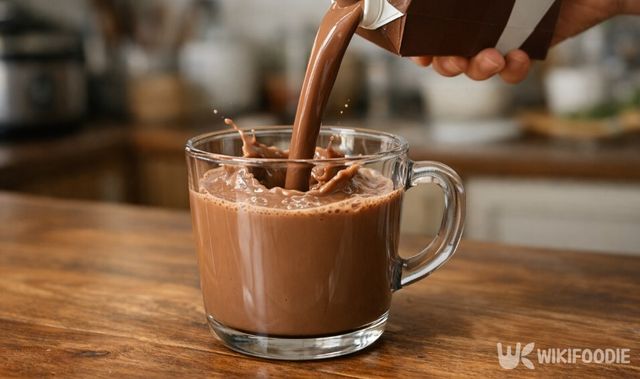 초코 우유를 컵에 따르고 있다. / 위키푸디