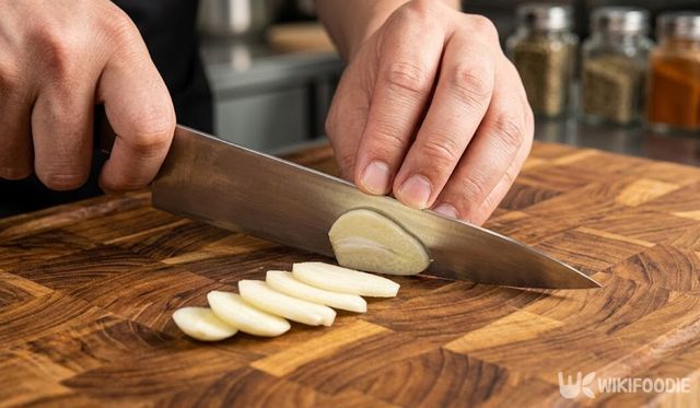 마늘을 썰고 있다. / 위키푸디