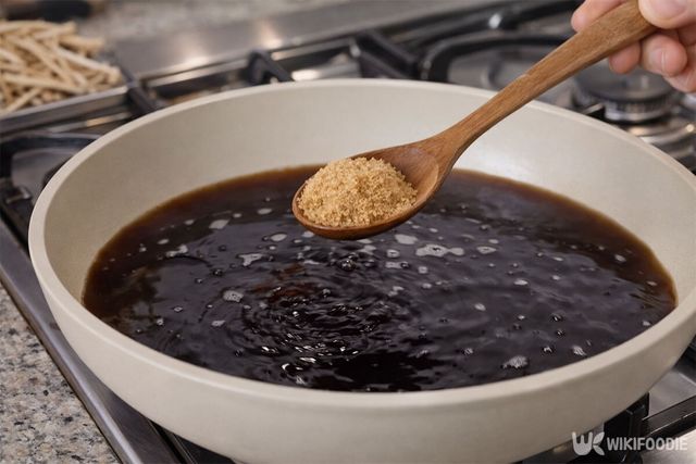 간장 물에 흑설탕을 넣고 있다. / 위키푸디