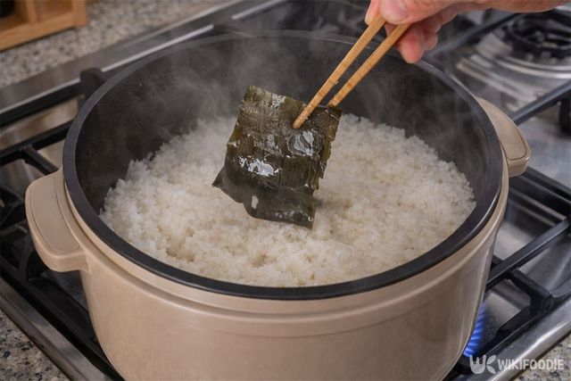 솥에서 다시마를 건지고 있다. / 위키푸디