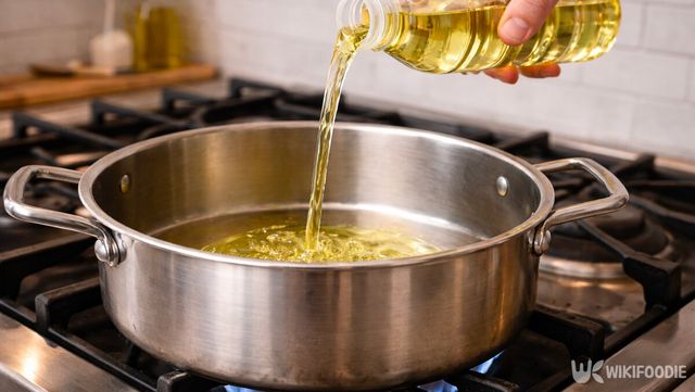 조리 전 냄비에 식용유를 소량 붓는 모습이다. / 위키푸디