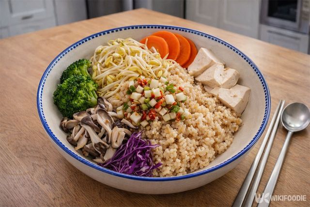 현미밥과 각종 채소가 그릇에 담겨 있다. / 위키푸디