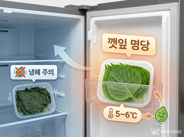 냉장고 깻잎 보관 위치 삽화. / 위키푸디