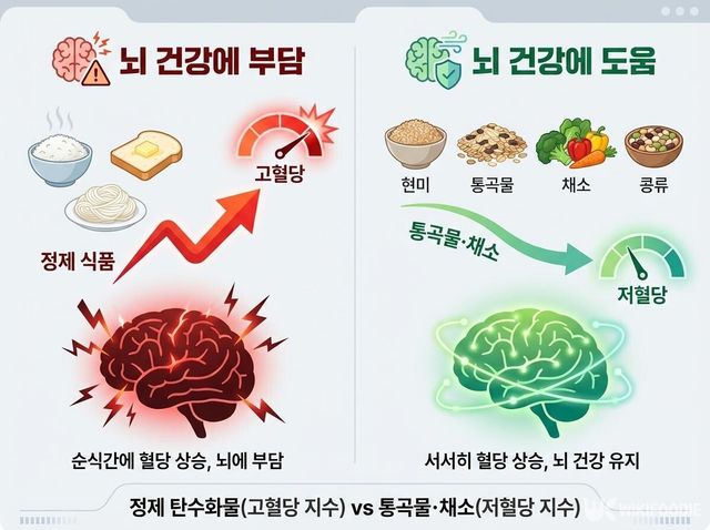 탄수화물, 채소 혈당 상승 비교 삽화. / 위키푸디