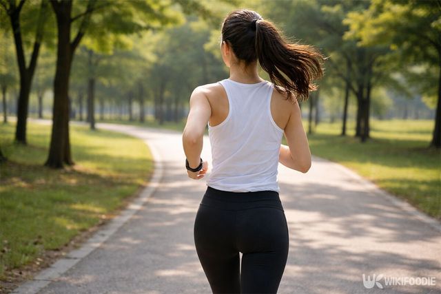 아침에 여자가 유산소 운동인 조깅을 하고 있다. / 위키푸디