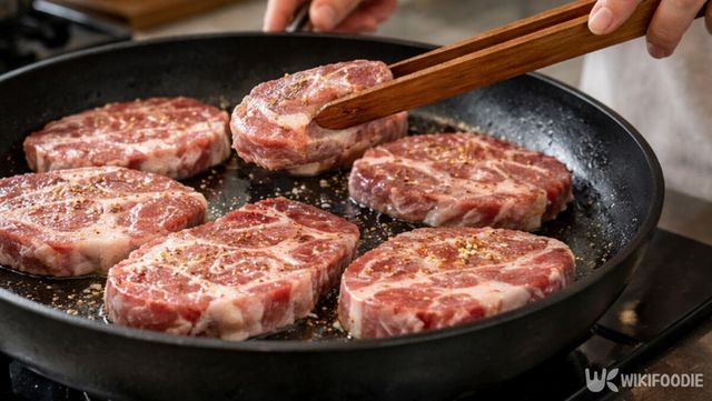 목살을 굽고 있다. / 위키푸디