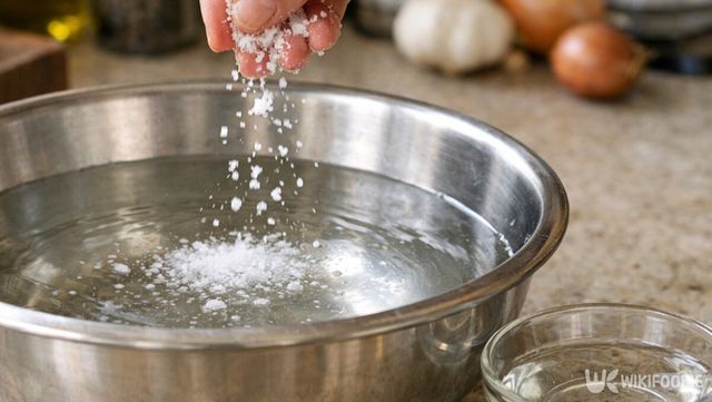 미지근한 물에 소금과 식초를 섞어 해동용 물을 준비하고 있다. / 위키푸디