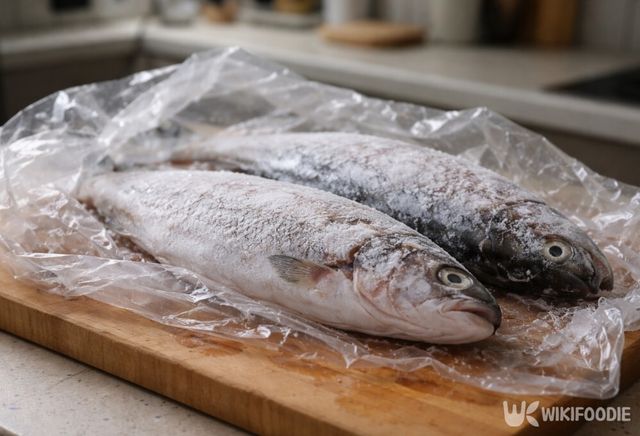 냉동실에서 꺼낸 생선 표면에 성에와 물기가 동시에 맺힌 모습이다. / 위키푸디