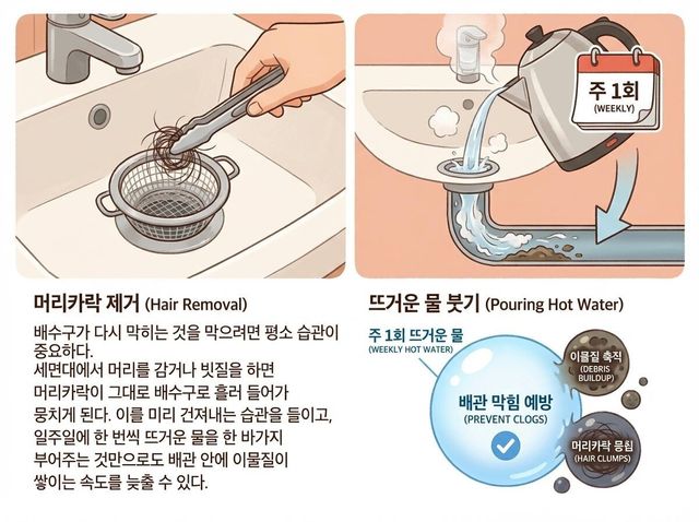 세면대 막힘 예방법 삽화. / 위키푸디