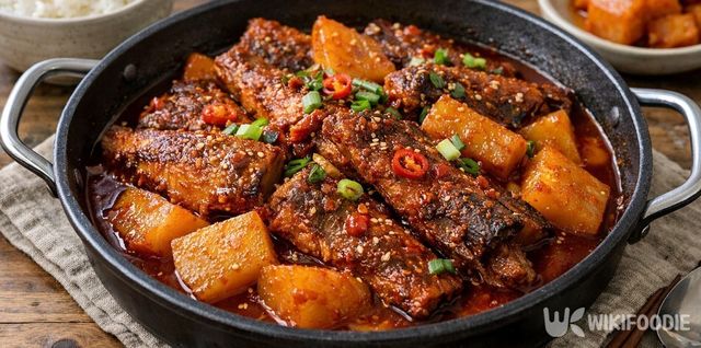 무와 함께 졸여낸 코다리조림이다. / 위키푸디