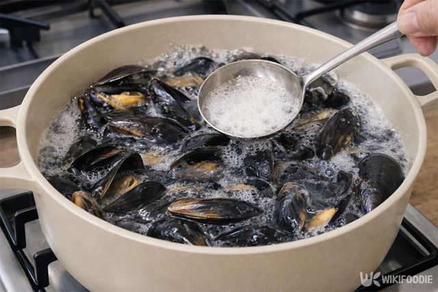 하얀 거품을 걷어내고 있다. / 위키푸디