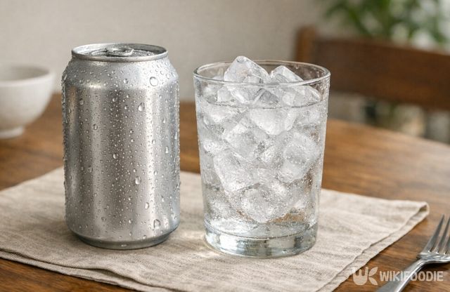 얼음이 담긴 컵 옆에 놓인 제로 탄산음료다. / 위키푸디