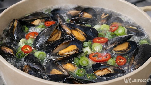 완성된 홍합탕의 모습이다. / 위키푸디