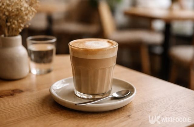 카페 테이블 위에 놓인 귀리 음료 라테다. / 위키푸디