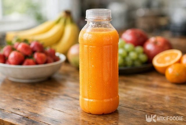 식탁 위에 놓인 시판 과일 주스다. / 위키푸디