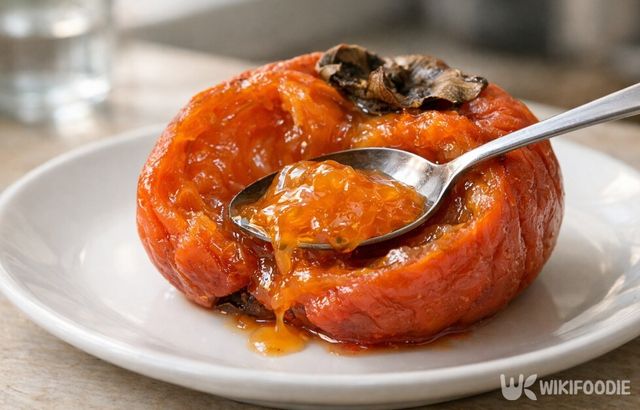 숟가락으로 떠먹는 말랑한 질감의 홍시다. / 위키푸디