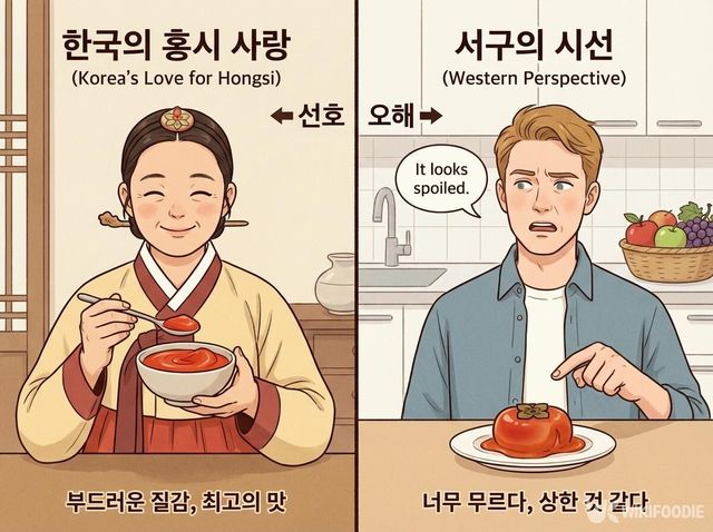 홍시를 바라보는 한국과 서구권의 인식 차이를 대비해 표현한 장면이다. / 위키푸디