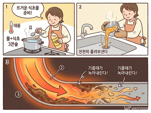 뜨거운 식초물을 싱크대 배수구에 천천히 붓고 있는 자료 사진. / 위키푸디