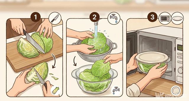 양배추 전자레인지에 넣는 과정 삽화. / 위키푸디