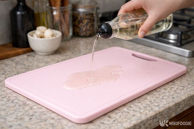 플라스틱 도마에 식초를 붓고 있다. / 위키푸디