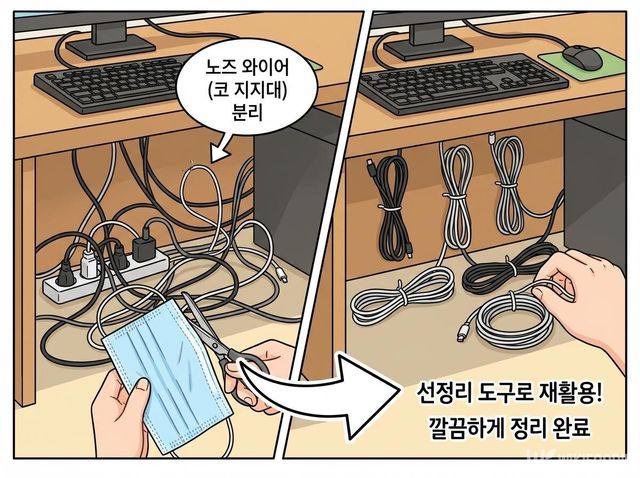 마스크 코 지지대 철사를 분리해 전선을 정리하고 있다. / 위키푸디
