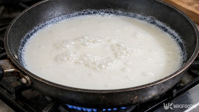 우유를 끓이며 프라이팬 표면에 단백질 막이 형성되는 모습이다. / 위키푸디