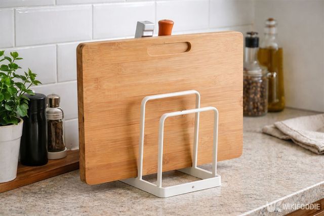 나무 도마를 세워서 보관 중이다. / 위키푸디