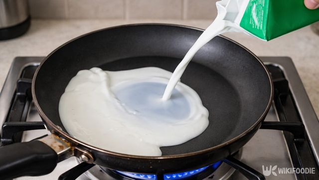 프라이팬에 우유를 붓는 모습이다. / 위키푸디
