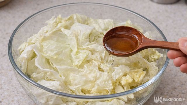 양배추에 식초 한스푼 넣고 있다. / 위키푸디