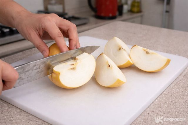 배를 썰고 있다. / 위키푸디