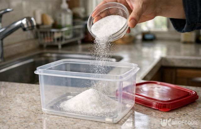 김치통에 설탕을 넣고 있다. / 위키푸디