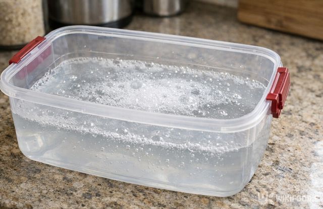 베이킹소다와 식초를 넣어 냄새를 중화하는 모습이다. / 위키푸디